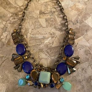Rhinestone Necklace with Green and Blue Stones